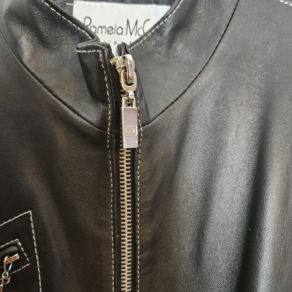 Pamela McCoy Women Black Biker Leather Jacket Size Large - Picture 3 of 10